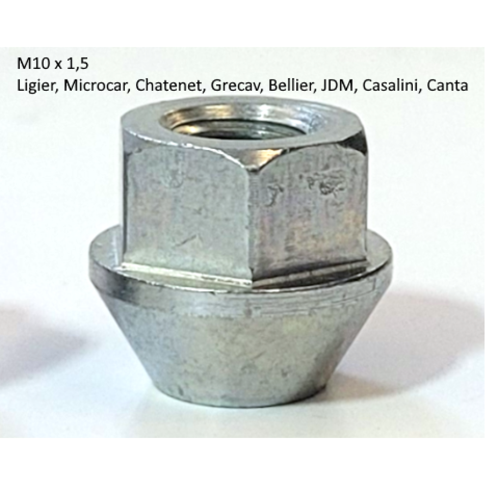 Wheel nut M10x1.5 17 mm hex (Ligier, Microcar, Chatenet, Grecav, Bellier, JDM, Casalini, Canta)