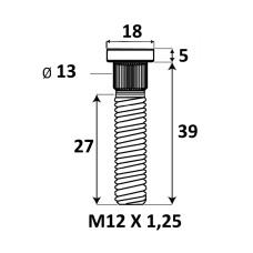 Press-in Wheel stud M12x1.25x39 mm Ø13