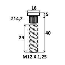 Press-in Wheel stud M12x1.25x40 mm Ø14.2