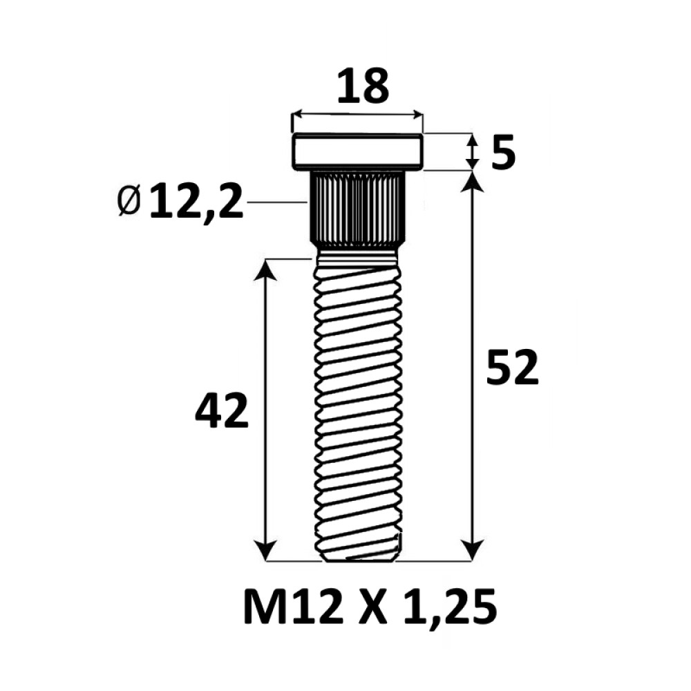 Press-in Wheel stud M12x1.25x52 mm Ø12.2