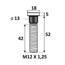 Press-in Wheel stud M12x1.25x52 mm Ø13
