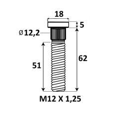 Press-in Wheel stud M12x1.25x62 mm Ø12.2