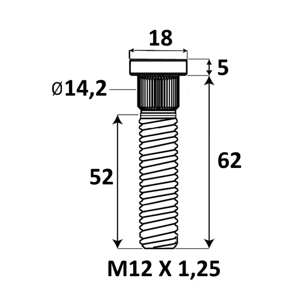 Press-in Wheel stud M12x1.25x62 mm Ø14.2