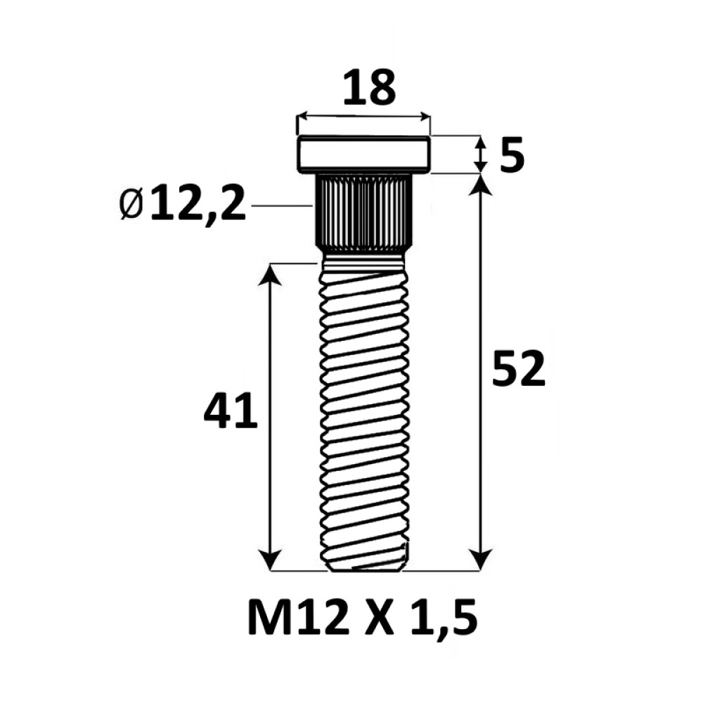 Press-in Wheel stud M12x1.5x52 mm Ø12.2