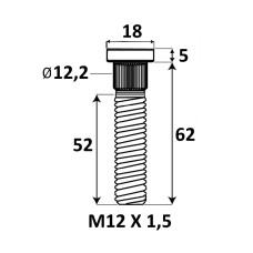 Press-in Wheel stud M12x1.5x62 mm Ø12.2 Press-in Wheel stud M12x1.5x62 mm Ø12.2