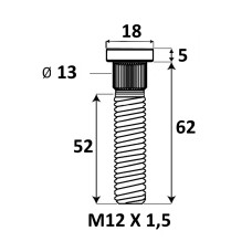 Press-in Wheel stud M12x1.5x62 mm Ø13 Press-in Wheel stud M12x1.5x62 mm Ø13