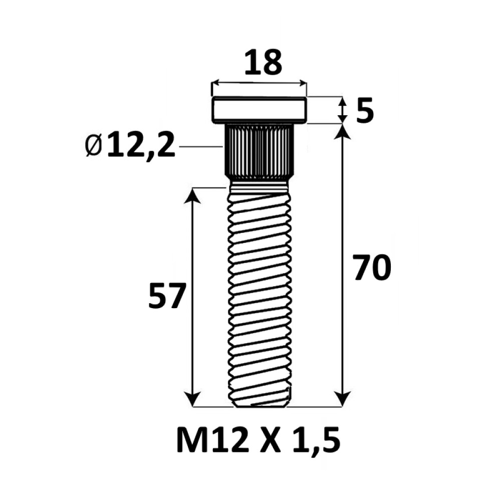 Press-in Wheel stud M12x1.5x70 mm Ø12.2