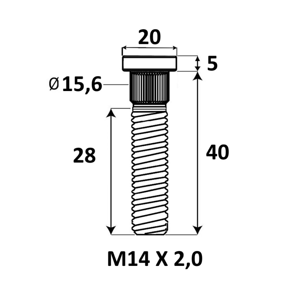 Press-in Wheel stud M14x2x40 mm Ø15.6 Press-in Wheel stud M14x2x40 mm Ø15.6