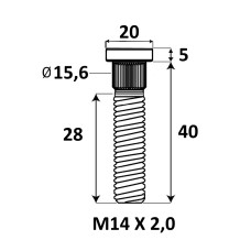 Press-in Wheel stud M14x2x40 mm Ø15.6 Press-in Wheel stud M14x2x40 mm Ø15.6