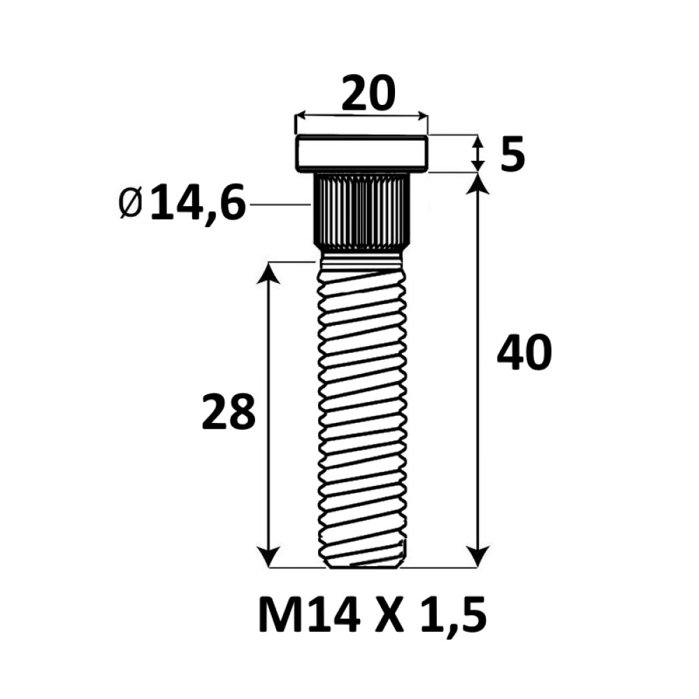 Press-in Wheel stud M14x1.5x40 mm Ø14.6