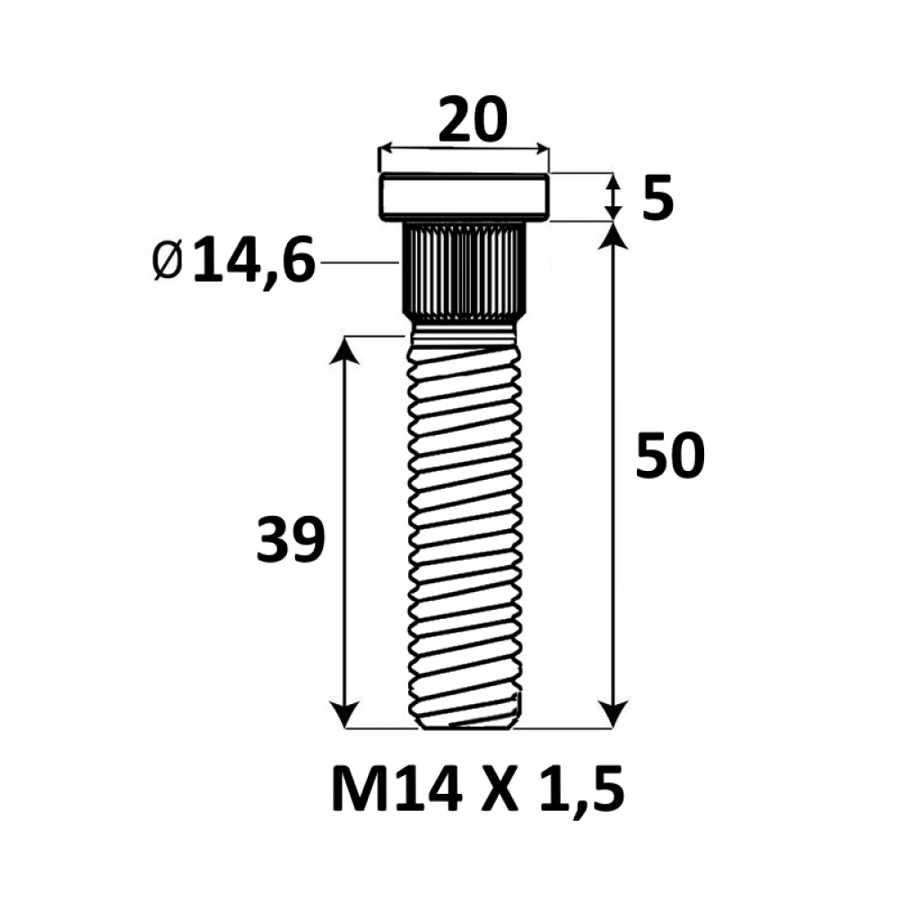 Press-in Wheel stud M14x1.5x50 mm Ø14.6