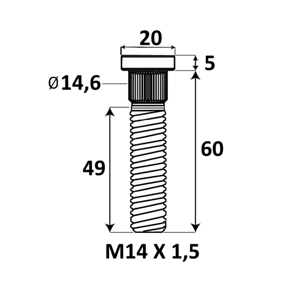 Press-in Wheel stud M14x1.5x60 mm Ø14.6