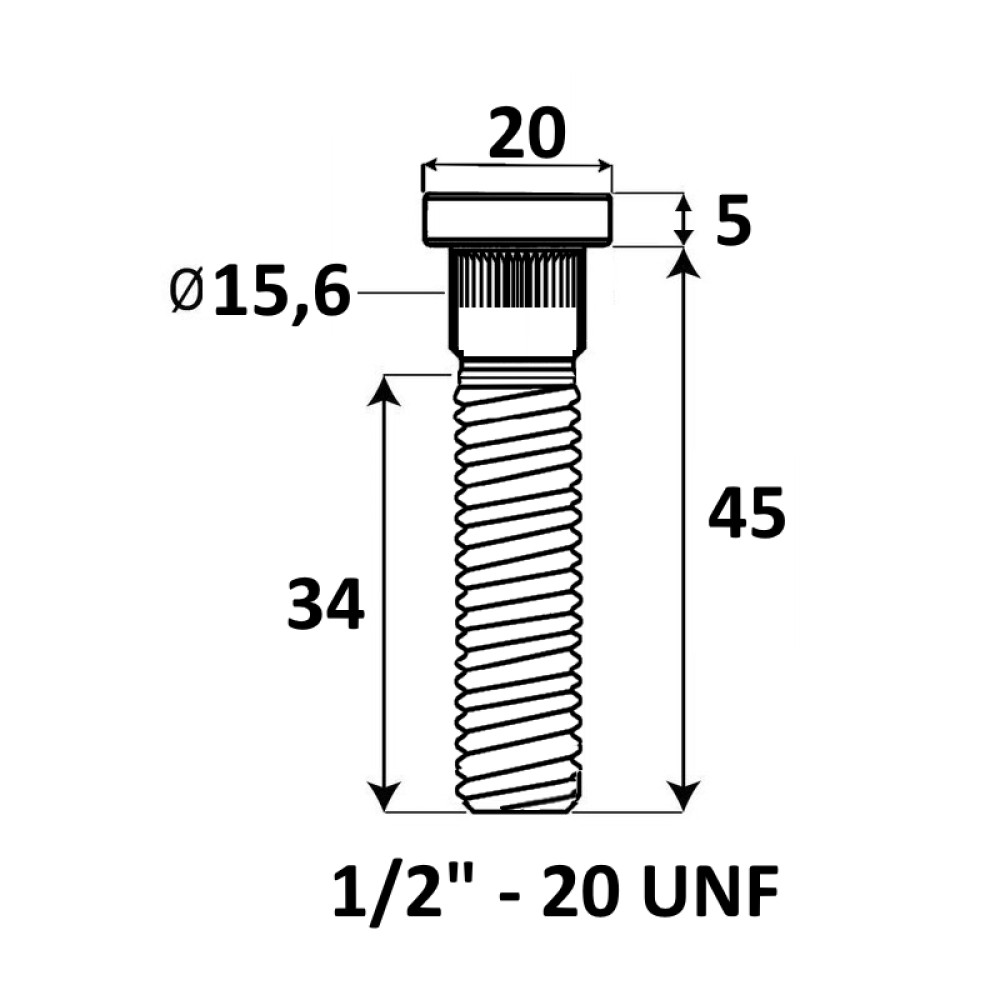 Press-in Wheel stud 1/2