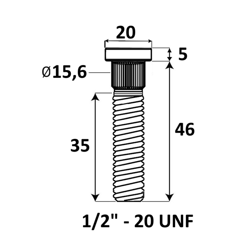 Press-in Wheel stud 1/2