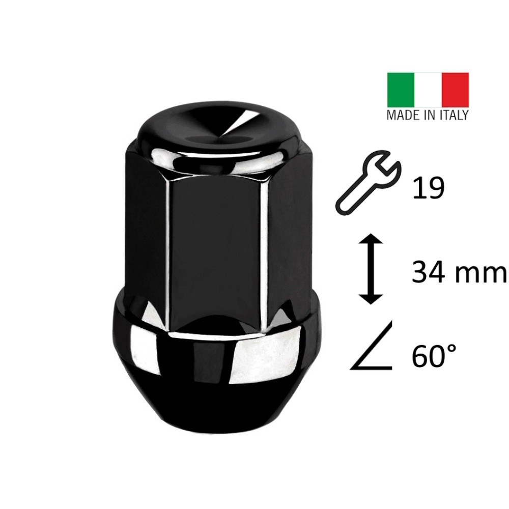 Wheel nut M12x1.5 19 mm hex Black